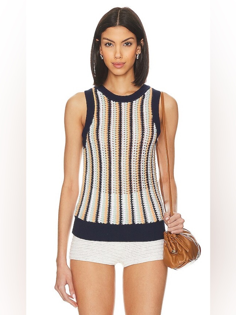 525 America Krista Stripe Open Stitch Sweater Tank in Navy Blue Stripe, Size XL